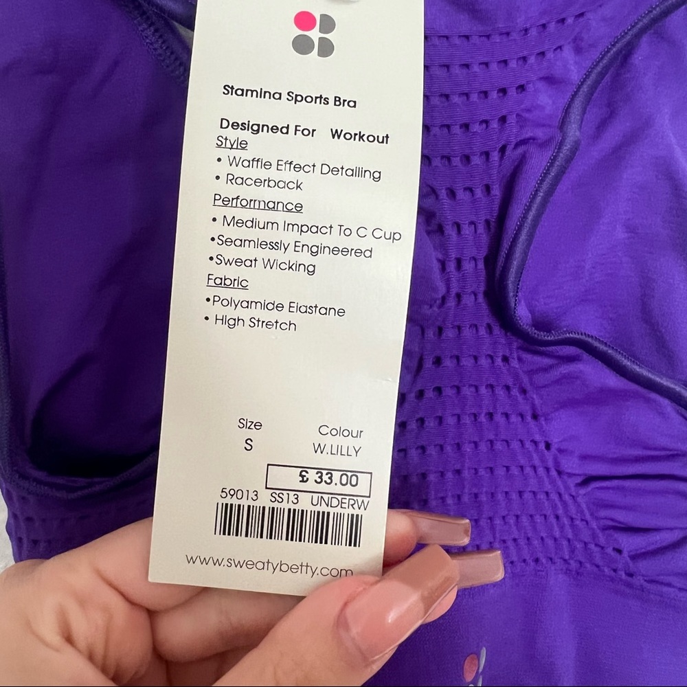 Sweaty Betty purple seamless racerback sports bra Size Small - Picture 4 of 5